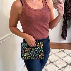 Vintage Floral Beaded Embroidered Clutch Purse